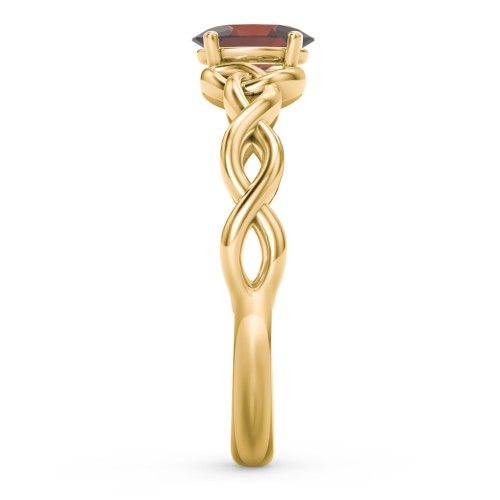 Oval Solitaire Celtic Trinity Knot Engagement Ring – 18K Gold Plated Silver with Garnet