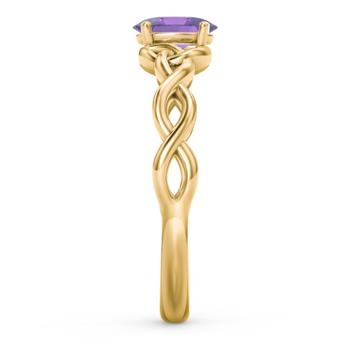 Oval Solitaire Celtic Trinity Knot Engagement Ring – 18K Gold Plated Silver with Amethyst