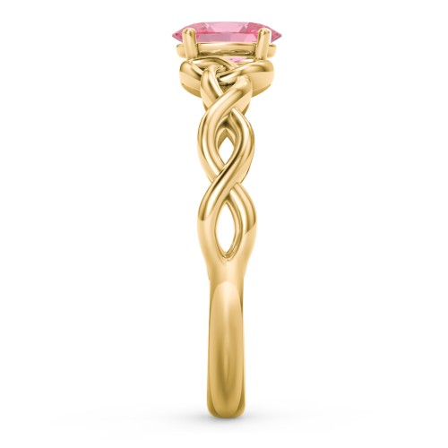 Oval Solitaire Celtic Trinity Knot Engagement Ring – 18K Gold Plated Silver with Pink Tourmaline