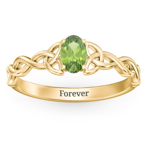 Oval Solitaire Celtic Trinity Knot Engagement Ring – 18K Gold Plated Silver with Peridot