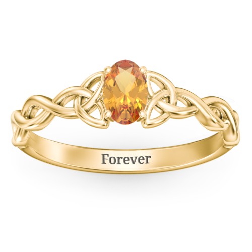 Oval Solitaire Celtic Trinity Knot Engagement Ring – 18K Gold Plated Silver with Citrine