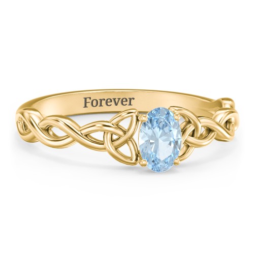 Oval Solitaire Celtic Trinity Knot Engagement Ring – 18K Gold Plated Silver with Aquamarine