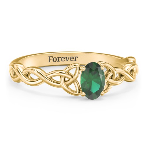 Oval Solitaire Celtic Trinity Knot Engagement Ring – 18K Gold Plated Silver with Emerald