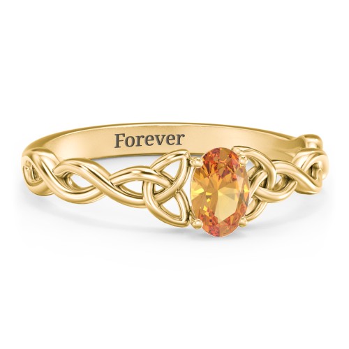 Oval Solitaire Celtic Trinity Knot Engagement Ring – 18K Gold Plated Silver with Citrine