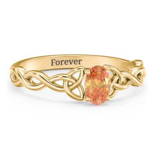 Oval Solitaire Celtic Trinity Knot Engagement Ring – 18K Gold Plated Silver with Citrine