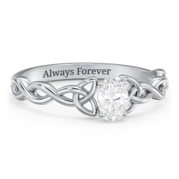 Oval Solitaire Celtic Trinity Knot Engagement Ring in 925 Sterling Silver with Diamond