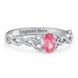 Oval Solitaire Celtic Trinity Knot Engagement Ring in 925 Sterling Silver with Pink Tourmaline