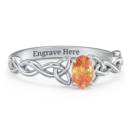 Oval Solitaire Celtic Trinity Knot Engagement Ring in 925 Sterling Silver with Citrine