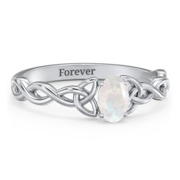 Oval Solitaire Celtic Trinity Knot Engagement Ring in 925 Sterling Silver with Opal