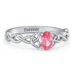 Oval Solitaire Celtic Trinity Knot Engagement Ring in 925 Sterling Silver with Pink Tourmaline