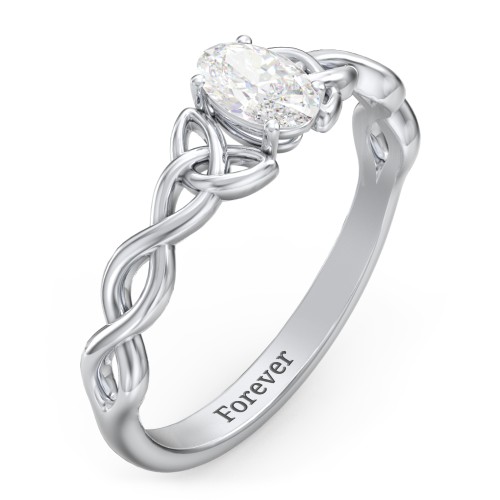 Oval Solitaire Celtic Trinity Knot Engagement Ring – Sterling Silver with Diamond