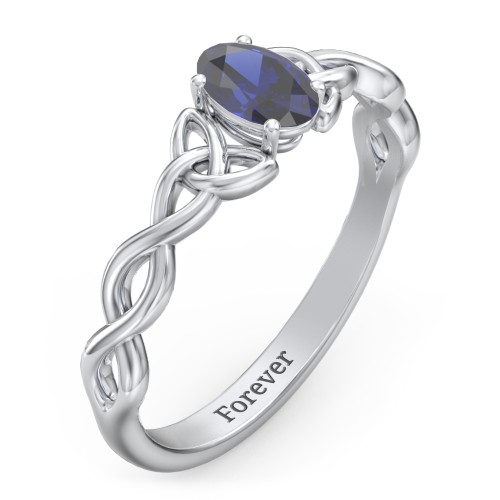 Oval Solitaire Celtic Trinity Knot Engagement Ring – Sterling Silver with Blue Sapphire
