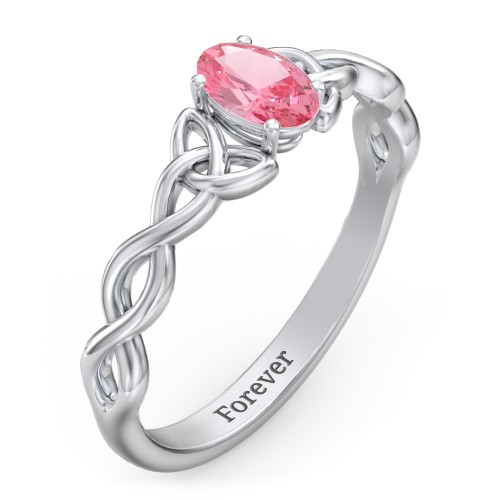Oval Solitaire Celtic Trinity Knot Engagement Ring – Sterling Silver with Pink Tourmaline
