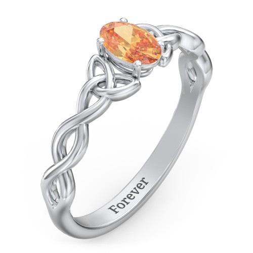Oval Solitaire Celtic Trinity Knot Engagement Ring – Sterling Silver with Citrine