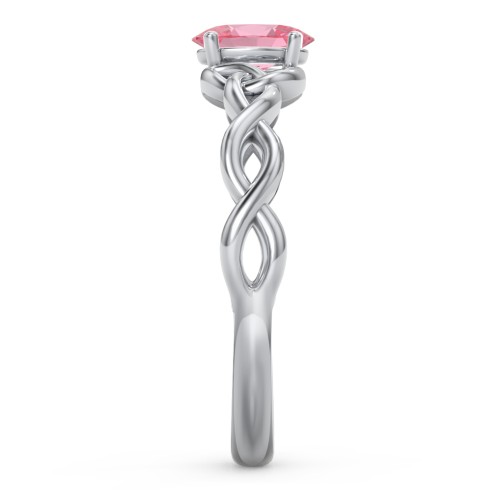 Oval Solitaire Celtic Trinity Knot Engagement Ring – Sterling Silver with Pink Tourmaline