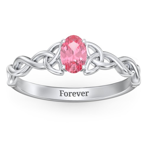 Oval Solitaire Celtic Trinity Knot Engagement Ring – Sterling Silver with Pink Tourmaline