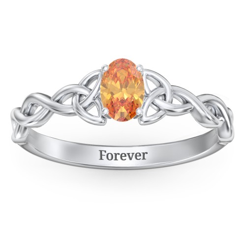 Oval Solitaire Celtic Trinity Knot Engagement Ring – Sterling Silver with Citrine