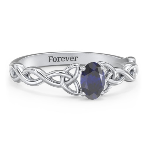 Oval Solitaire Celtic Trinity Knot Engagement Ring – Sterling Silver with Blue Sapphire