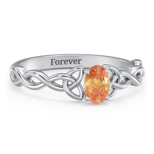 Oval Solitaire Celtic Trinity Knot Engagement Ring – Sterling Silver with Citrine