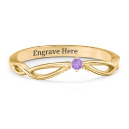 Celtic Gemstone Contour Wedding Band in 18K Gold Plated Silver with Amethyst