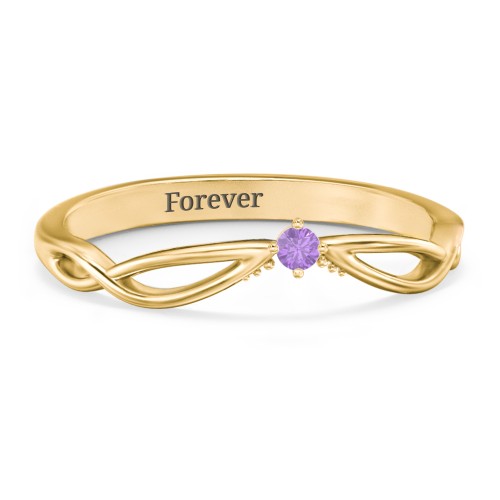 Celtic Gemstone Contour Wedding Band – 18K Gold Plated Silver with Amethyst