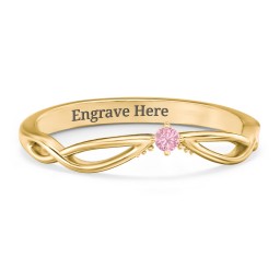 Celtic Gemstone Contour Wedding Band in 18K Gold Plated Silver with Pink Tourmaline