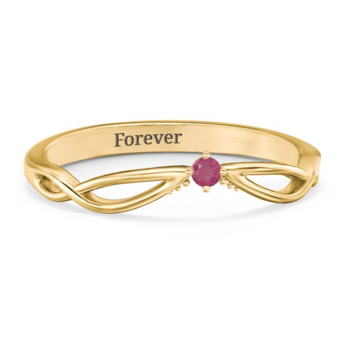 Celtic Gemstone Contour Wedding Band – 18K Gold Plated Silver with Ruby