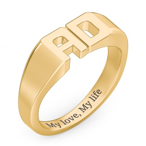 Double Initial Signet Ring – 18K Gold Plated Silver