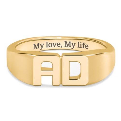 Double Initial Signet Ring – 18K Gold Plated Silver