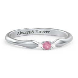 Dainty Trinity Stone Promise Ring in 925 Sterling Silver with Pink Tourmaline and Diamond