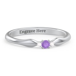 Dainty Trinity Stone Promise Ring in 925 Sterling Silver with Amethyst and Diamond