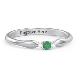 Dainty Trinity Stone Promise Ring in 925 Sterling Silver with Emerald and White Premium Zirconia