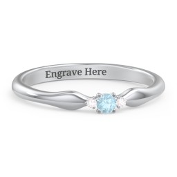 Dainty Trinity Stone Promise Ring in 925 Sterling Silver with Blue Topaz and White Premium Zirconia