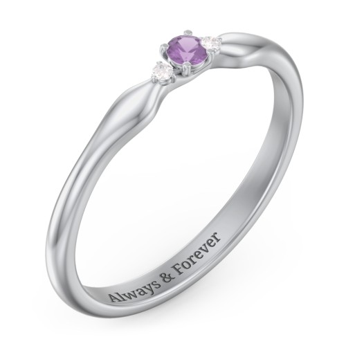 Dainty Trinity Stone Promise Ring – Sterling Silver with Amethyst and Diamond