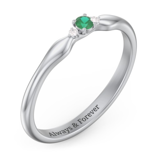 Dainty Trinity Stone Promise Ring – Sterling Silver with Emerald and White Premium Zirconia