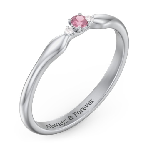 Dainty Trinity Stone Promise Ring – Sterling Silver with Pink Tourmaline and White Premium Zirconia