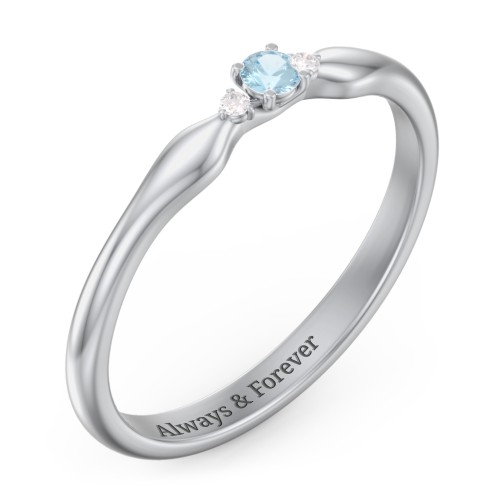 Dainty Trinity Stone Promise Ring – Sterling Silver with Blue Topaz and Diamond