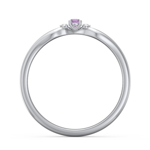 Dainty Trinity Stone Promise Ring – Sterling Silver with Amethyst and White Premium Zirconia