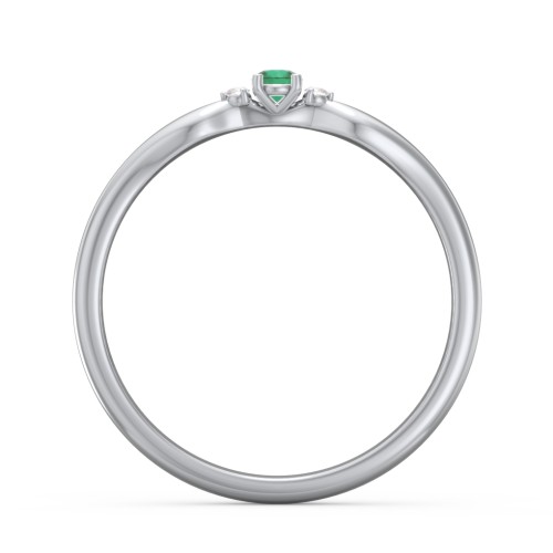 Dainty Trinity Stone Promise Ring – Sterling Silver with Emerald and Diamond
