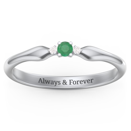 Dainty Trinity Stone Promise Ring – Sterling Silver with Emerald and Diamond