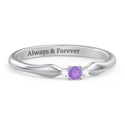 Dainty Trinity Stone Promise Ring – Sterling Silver with Amethyst and White Premium Zirconia