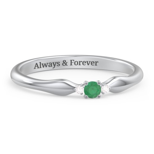 Dainty Trinity Stone Promise Ring – Sterling Silver with Emerald and White Premium Zirconia