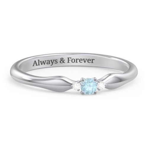 Dainty Trinity Stone Promise Ring – Sterling Silver with Blue Topaz and Diamond