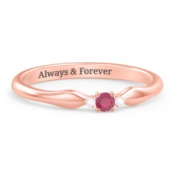 Dainty Trinity Stone Promise Ring in 10K Solid Rose Gold with Ruby and White Premium Zirconia