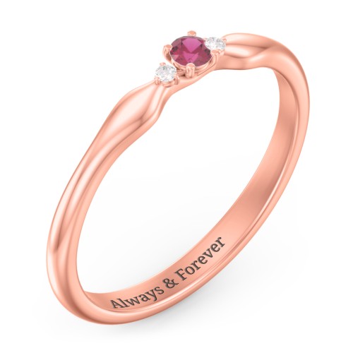 Dainty Trinity Stone Promise Ring – 10K Rose Gold with Ruby and White Premium Zirconia