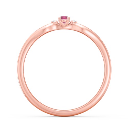 Dainty Trinity Stone Promise Ring – 10K Rose Gold with Ruby and White Premium Zirconia