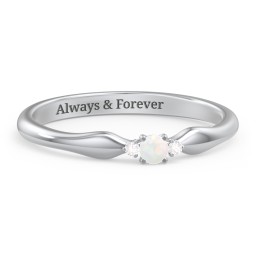Dainty Trinity Stone Promise Ring in 925 Sterling Silver with Opal and White Premium Zirconia