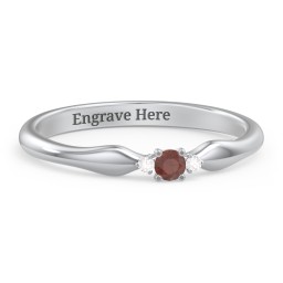 Dainty Trinity Stone Promise Ring in 925 Sterling Silver with Garnet and White Premium Zirconia