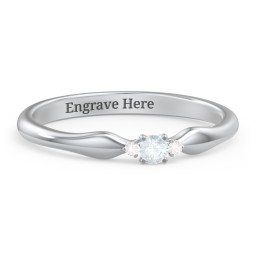 Dainty Trinity Stone Promise Ring in 925 Sterling Silver with Aquamarine and Diamond