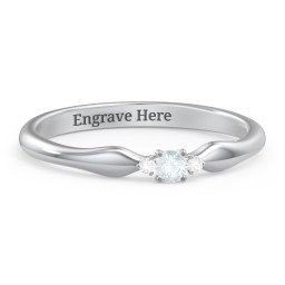 Dainty Trinity Stone Promise Ring in 925 Sterling Silver with Aquamarine and White Premium Zirconia